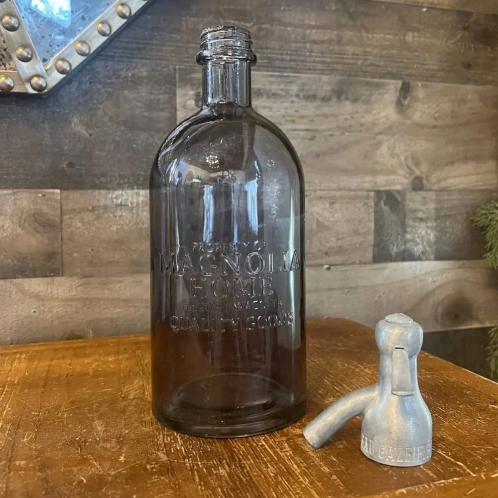 Magnolia‎ Home Smoked Gray Glass Seltzer Siphon Bottle Joanna Gaines